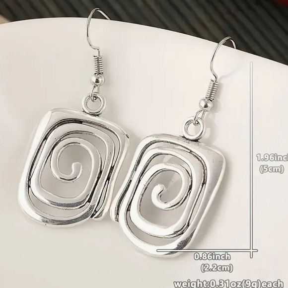 Silver Tone Spiral Dangle Earrings - Picture 3 of 3